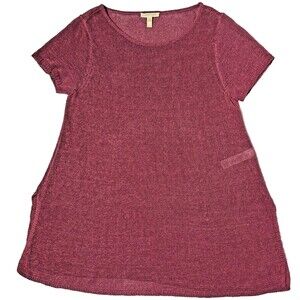 Eileen Fisher Linen Blend Open Weave Long Tunic Coverup Merlot Women's Size M